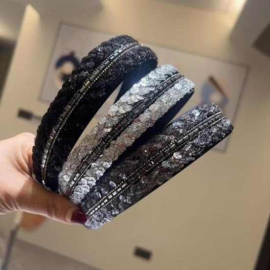 Glitter Sequin Headband, Black and Silver