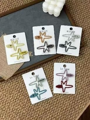 Star Outline Snap Hair Clips, Gold and Silver