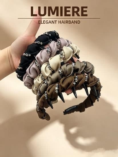 Knotted Pearl Headband with Teeth, Grey and Cream