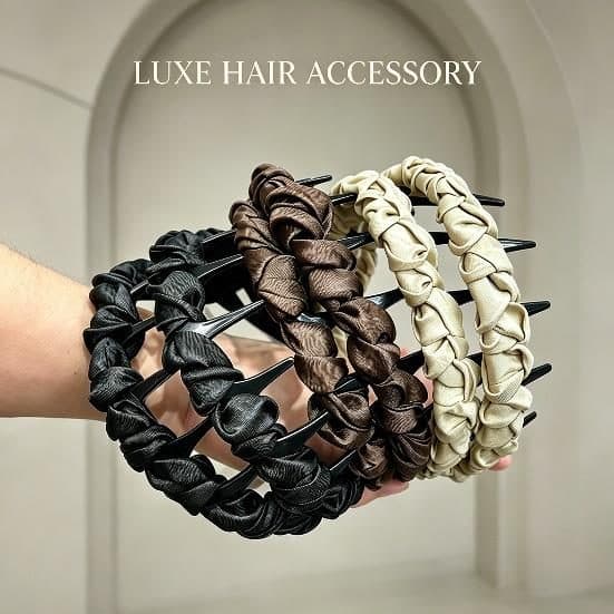 Woven Wide Headband, Black, Brown and Cream