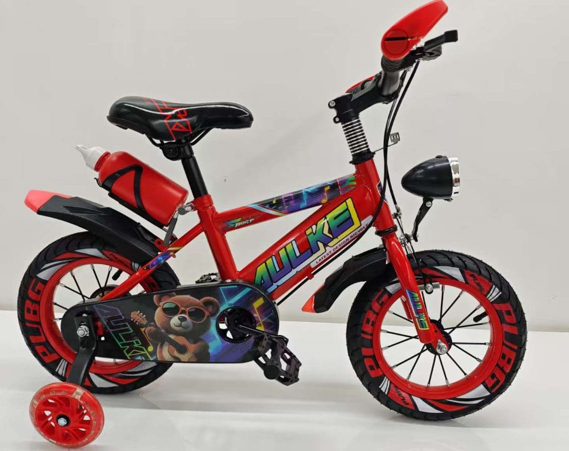 AULKE Bear Print Kids Bike with Bottle