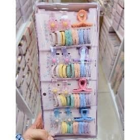 Kids Hair Accessory Gift Box, Pastel Ties and Bear Clips