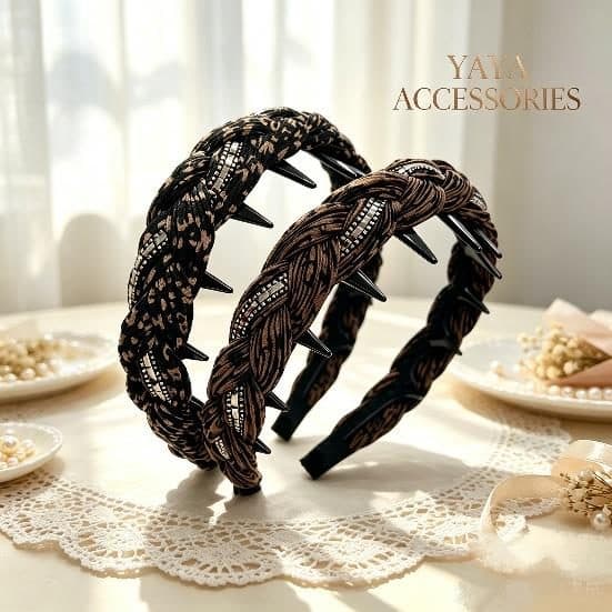 Braided Rhinestone Headband with Teeth, Brown