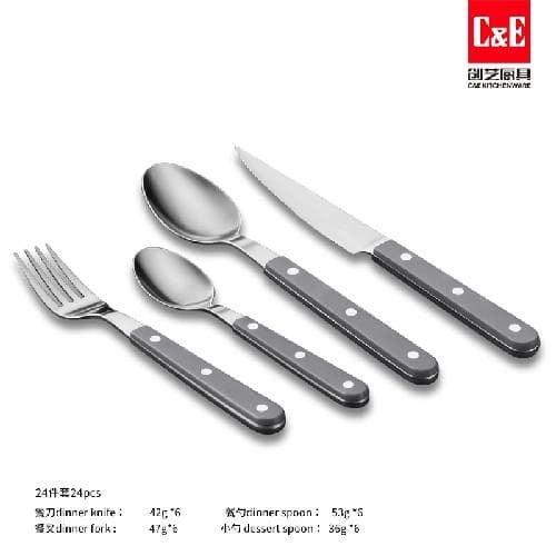 24pc Cutlery Set, 430 Stainless Steel, Three-Rivet Handles 2