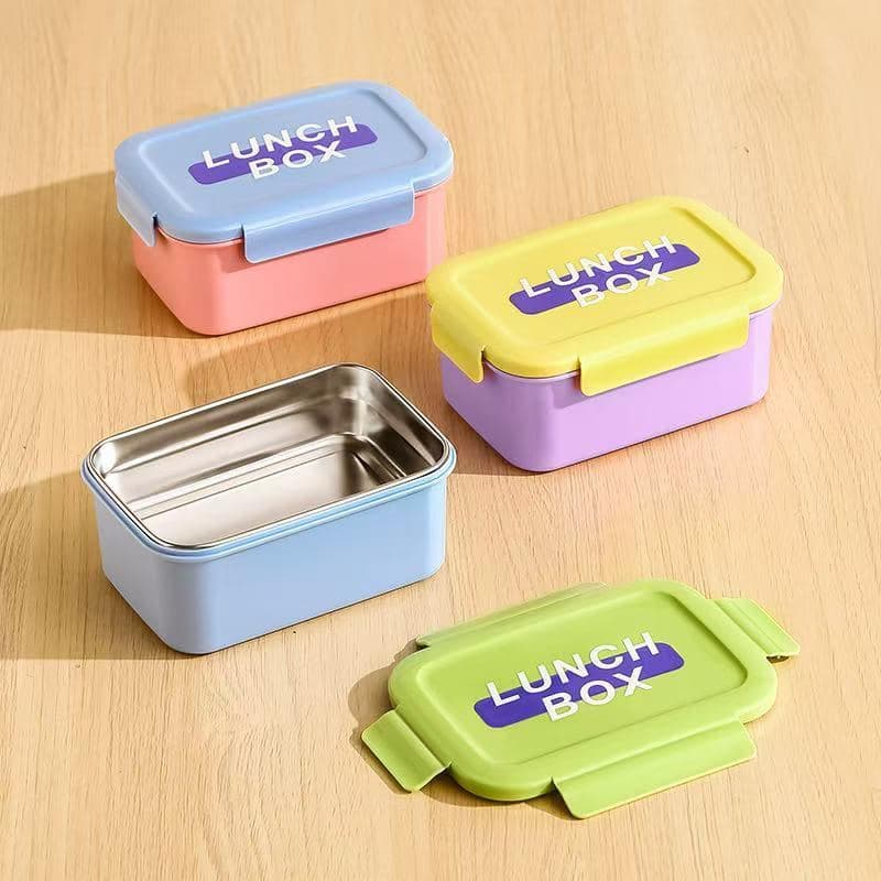 201 Stainless Steel 1-Compartment Lunch Box, 800 ml, 18 x 12.5 x 8 cm, with Spoon and Fork 2