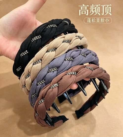 Braided Rhinestone Headband with Teeth, Four Colours