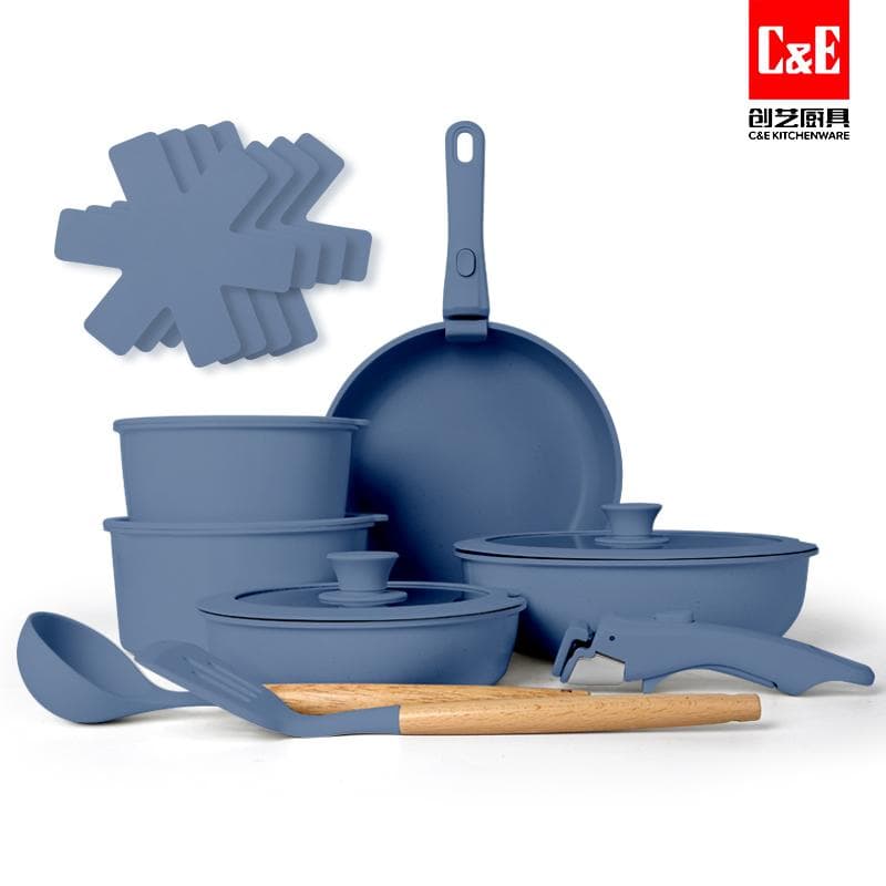 17pc Aluminium Cookware Set with Detachable Handles 4