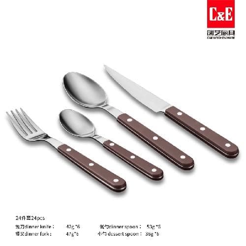 24pc Cutlery Set, 430 Stainless Steel, Three-Rivet Handles 6