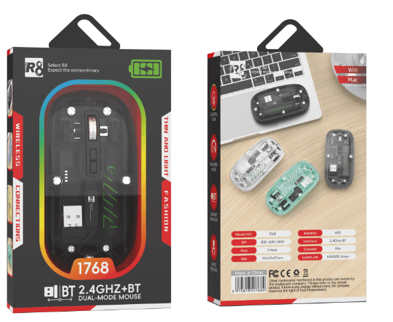 R8 1768 5D Wireless 2.4G & Bluetooth Mouse (Rechargeable), 800-1200-1600 DPI 2