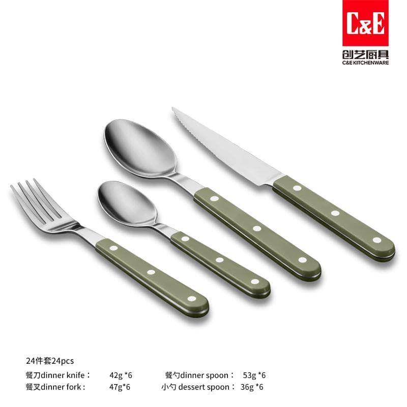 24pc Cutlery Set, 430 Stainless Steel, Three-Rivet Handles 3