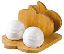 Ceramic Salt and Pepper Shaker Set with Cloud-Shaped Bamboo Napkin Holder