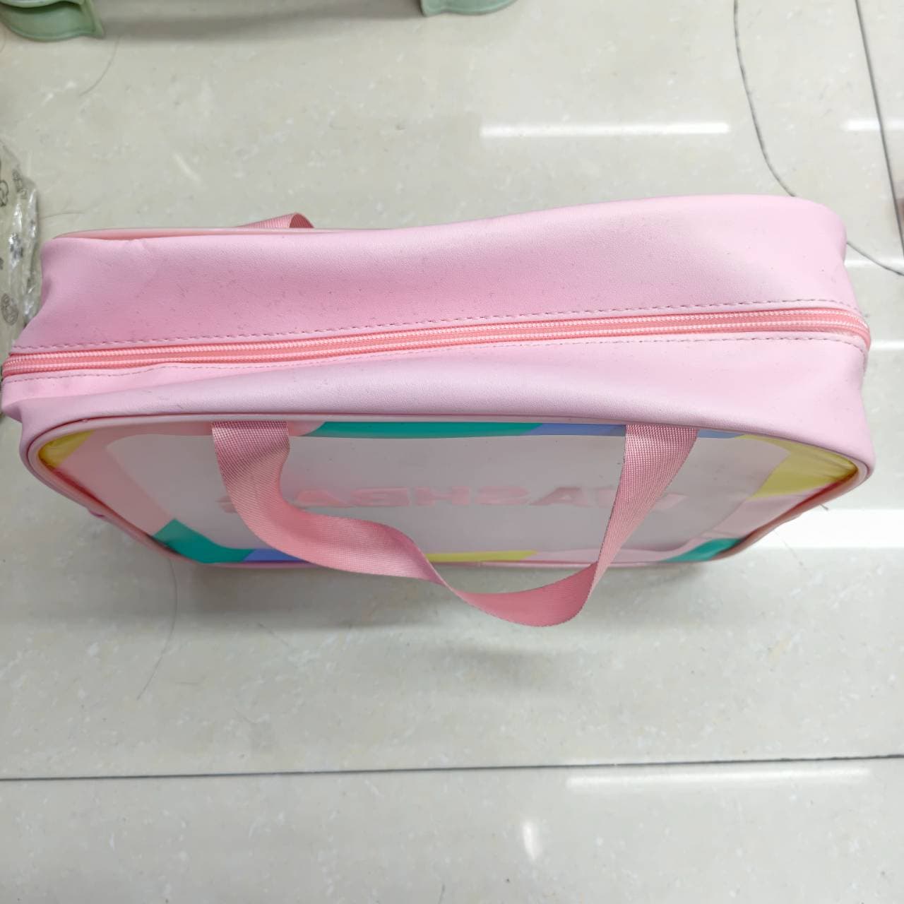 Striped PU Travel Wash Bag, Twin Handles, Large 2