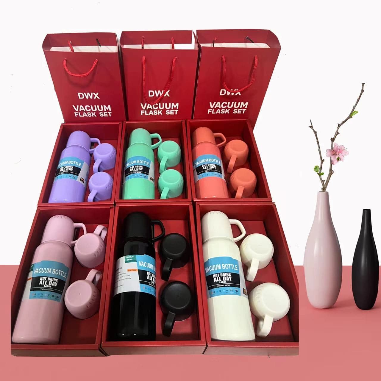 Diwangxin DWX Vacuum Bottle Gift Set with Two Matching Cups