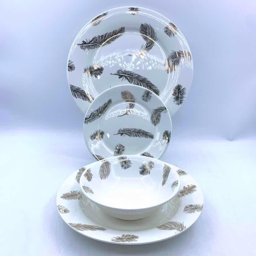 24-Piece Gold Feather Ceramic Dinner Set