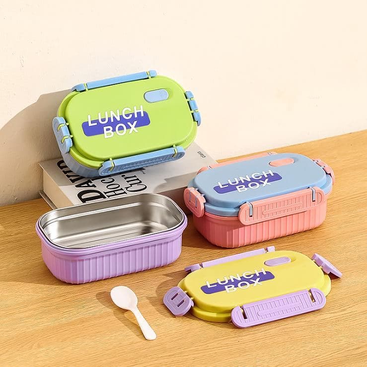 304 Stainless Steel 1-Compartment Lunch Box, 800 ml, with Spoon and Fork