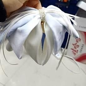 White Satin Bow Claw Clip with Pearl Cluster