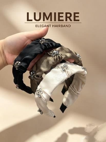 Scrunchie Headband with Crystals, Black and Cream