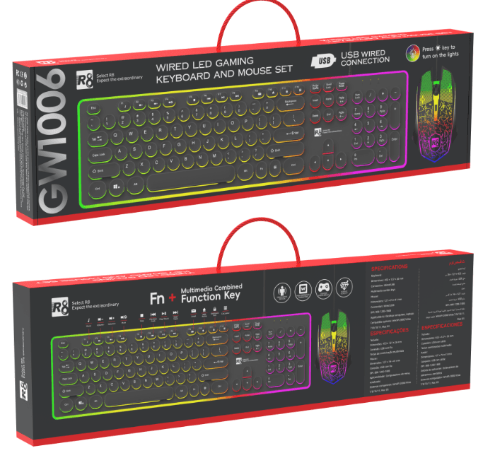 R8 GW1006 104 Keys Wired LED Keyboard & Mouse Combo with multimedia function keys RGB Lighting Ar... 2