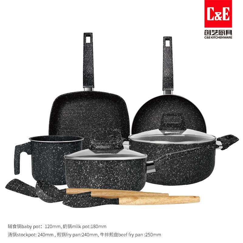 10pc Aluminium Cookware Set, Speckled Granite Finish 7