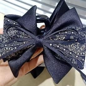 Navy Paisley Print Bow Claw Clip, 13 cm