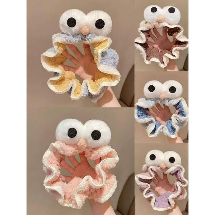 Googly Eye Fuzzy Scrunchie, Pastel Assortment