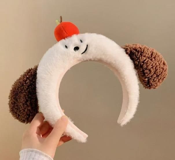 White Dog Face Headband with Persimmon and Brown Ears