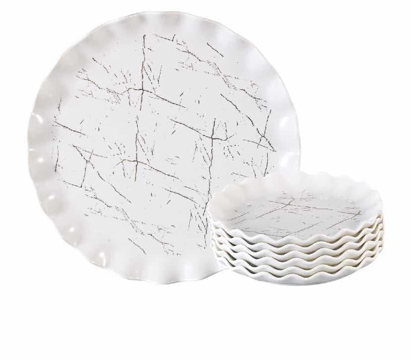 7-Piece Marble-Effect Scalloped Ceramic Plate Set