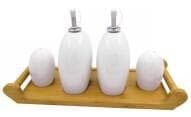 Ceramic Oil and Vinegar Bottle Set with Shakers on Bamboo Tray
