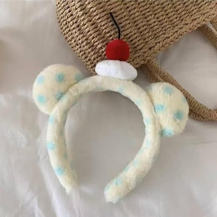 Bear Ear Headband with Cherry, Cream