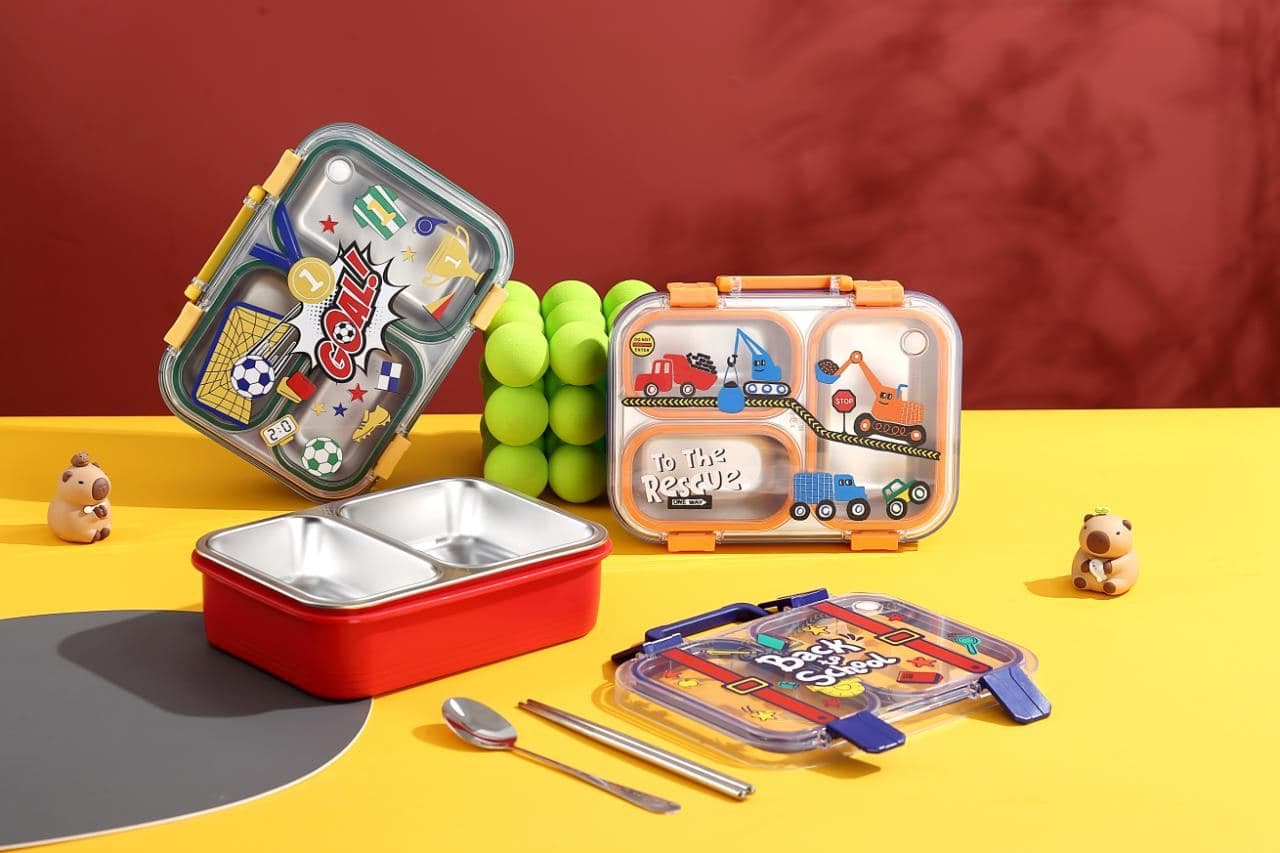 House PP Plastic Lunch Box, 18.5 x 18.5 x 12 cm, with Spoon and Fork