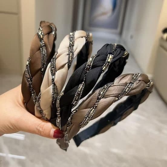 Braided Rhinestone Headband, Cream and Brown Trio