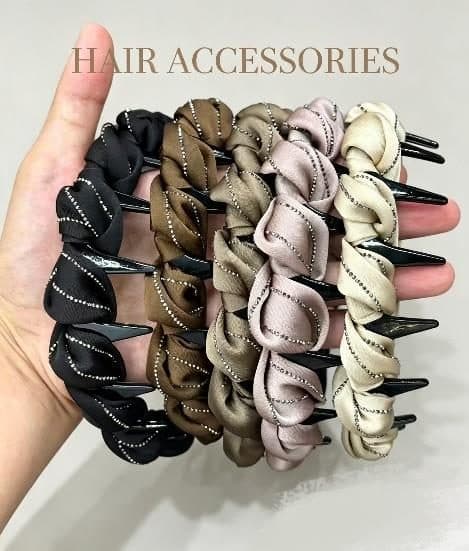 Knotted Rhinestone Headband with Teeth, Black and Pink
