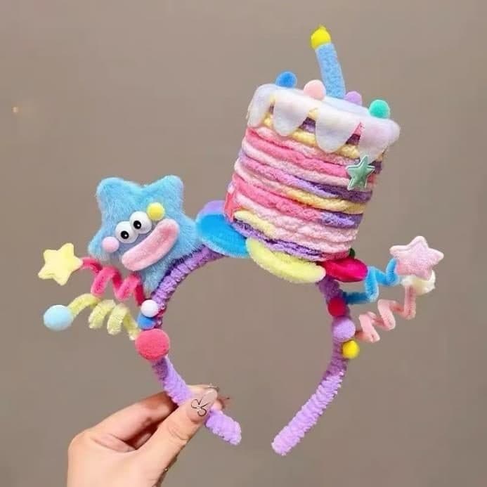 Rainbow Curl Headband with Cake, Pastel
