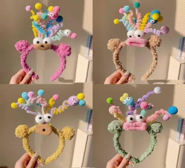 Alien Curl Headband, Pink, Beige and Green