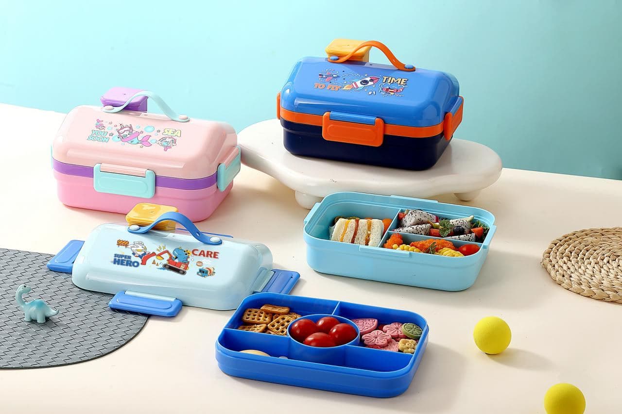 Stainless Steel 2-Compartment Lunch Box, 21.9 x 7.4 x 17.2 cm