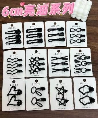 Black Snap Hair Clips, 6 cm Gloss Finish