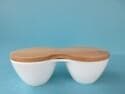 Twin Ceramic Dip Bowl Set with Bamboo Lid