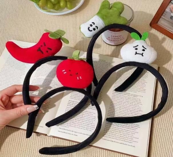 Face Print Headband, Black with Chilli and Apple