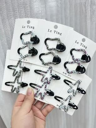 Silver Glitter Star and Heart Snap Hair Clips