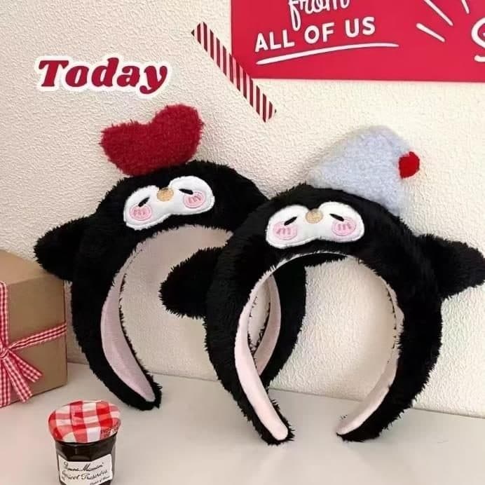 Penguin Face Headband with Heart Hat, Black
