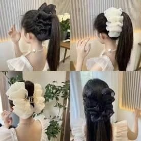 Cream and Black Organza Ruffle Claw Clip