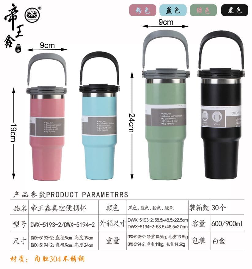 Diwangxin DWX-5193-2 Handled Tumbler with Grey Lid, 600ml