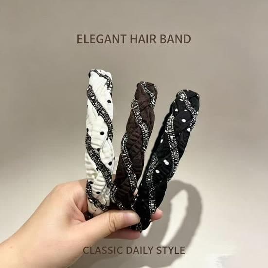 Ruffled Rhinestone Headband with Teeth, Cream and Brown