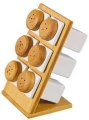 6-Piece Square Ceramic Spice Shaker Set on Angled Bamboo Rack