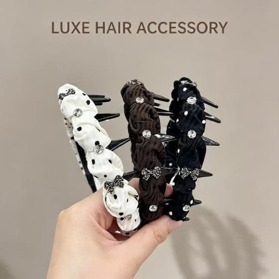 Ruffled Dot Headband with Teeth, Cream and Black