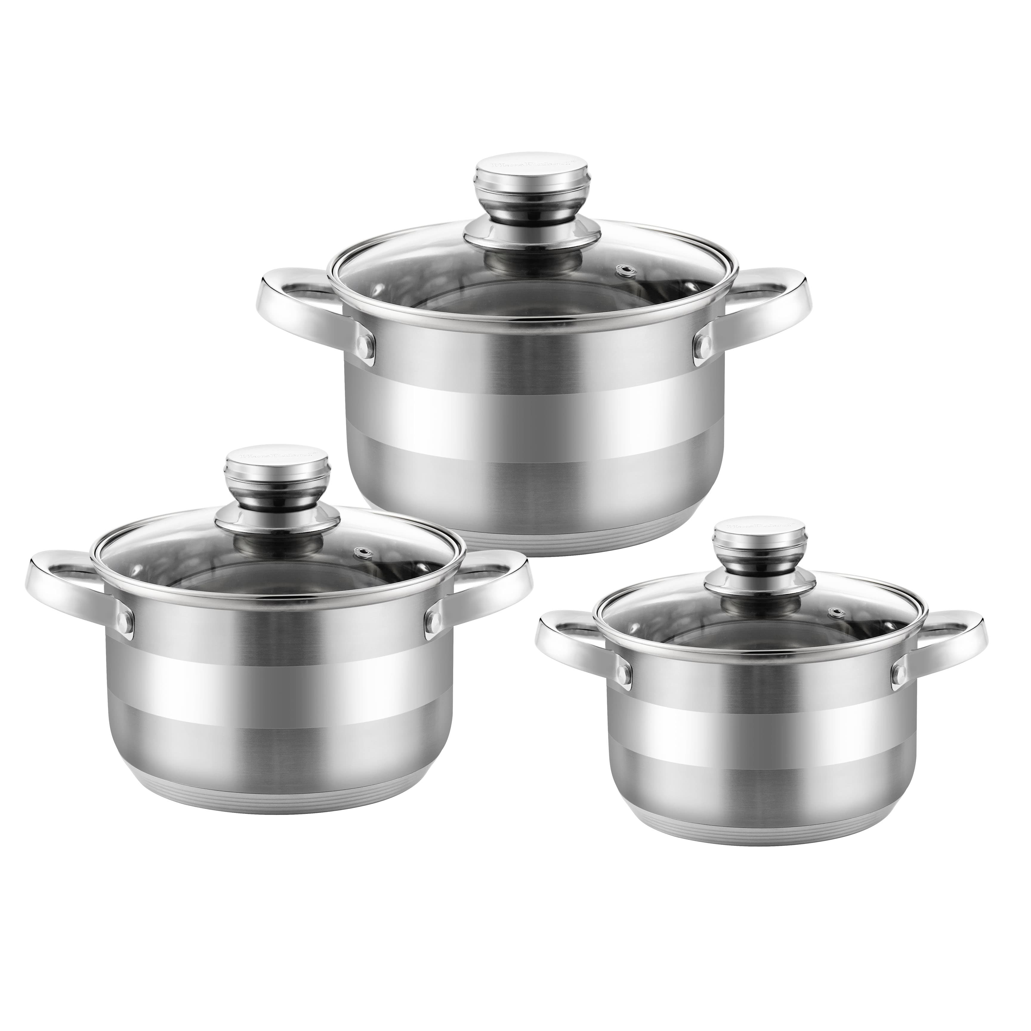 HausRoland 3-Piece Straight-Sided Stainless Steel Casserole Set with Glass Lids