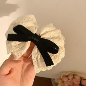 Eyelet Bow Claw Clip with Black Ribbon