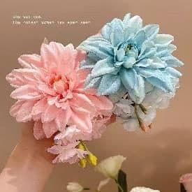 Dahlia Flower Hair Clip, Pink and Blue