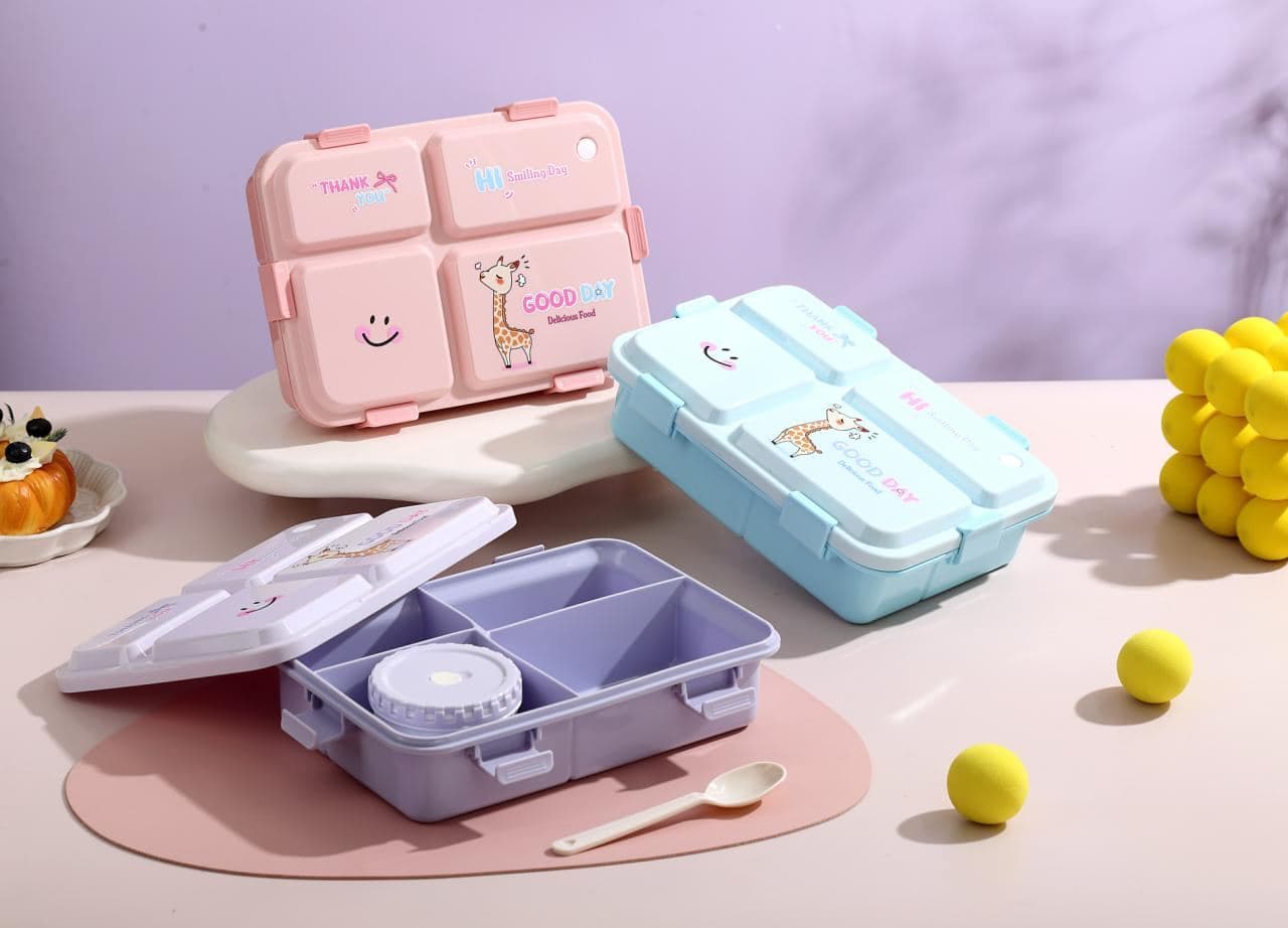 Stainless Steel 3-Compartment Lunch Box, 25.3 x 7.4 x 19.4 cm