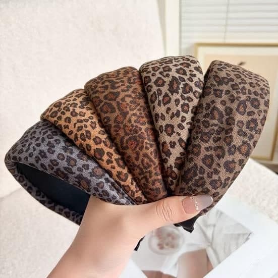 Wide Leopard Print Headband, Tan and Brown